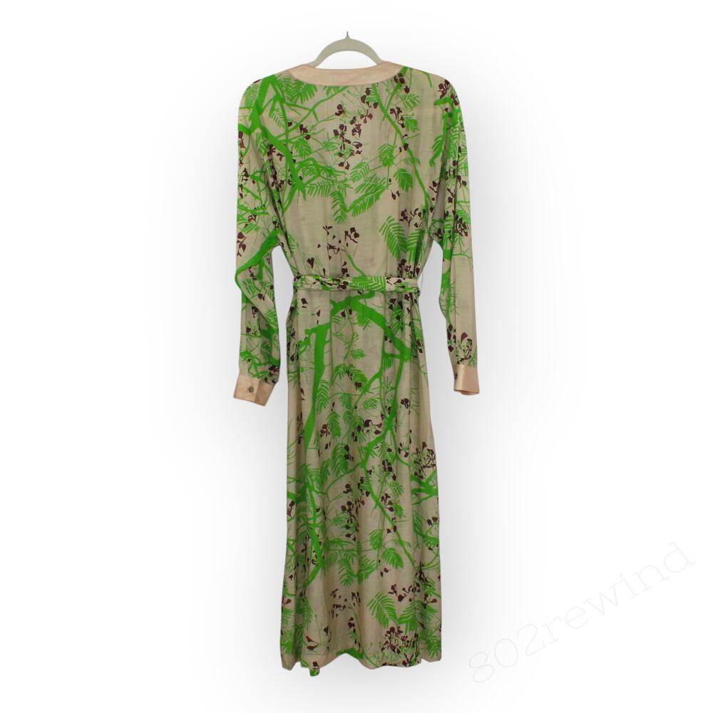 Large LOST PATTERN Coco Dream Belted Kaftan Shirt Dress Green Caftan Coverup - Picture 7 of 16